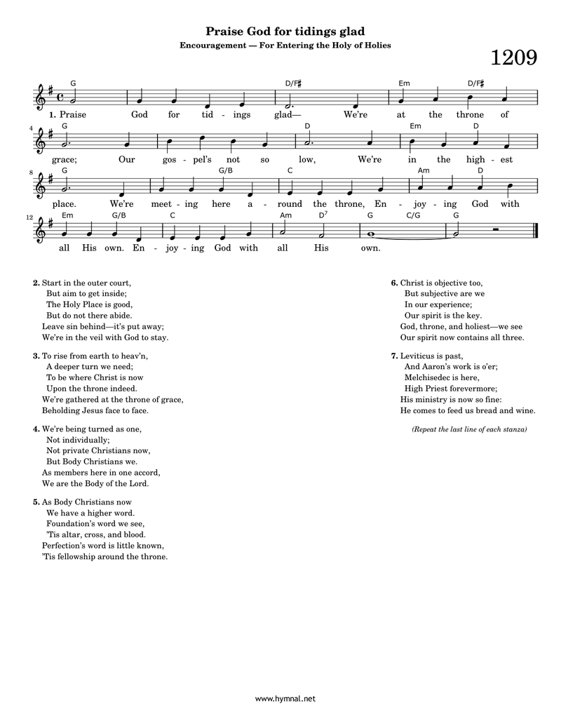 Praise God for tidings glad (Hymn 1209) Piano Sheet Music Page 1 Free PDF