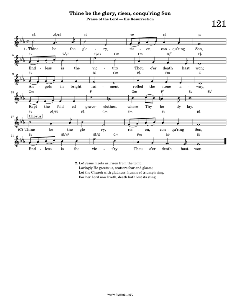 Thine be the glory, risen, conqu'ring Son (Hymn 121) Piano Sheet Music Page 1 Free PDF