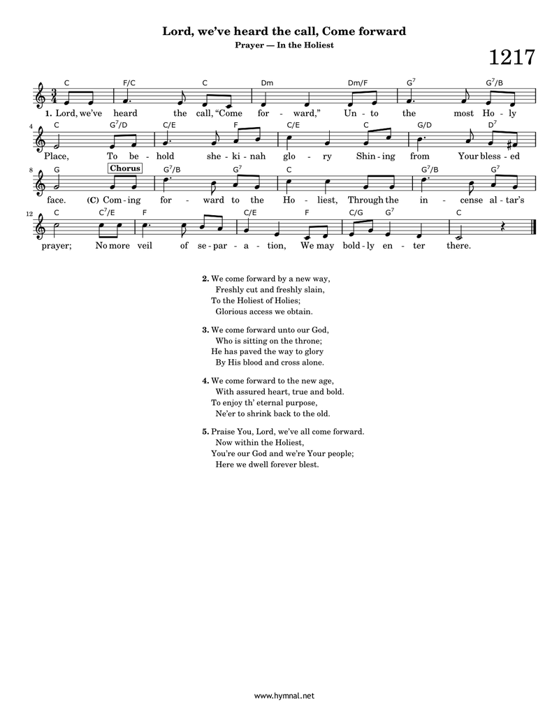 Lord, we've heard the call, Come forward (Hymn 1217) Piano Sheet Music Page 1 Free PDF