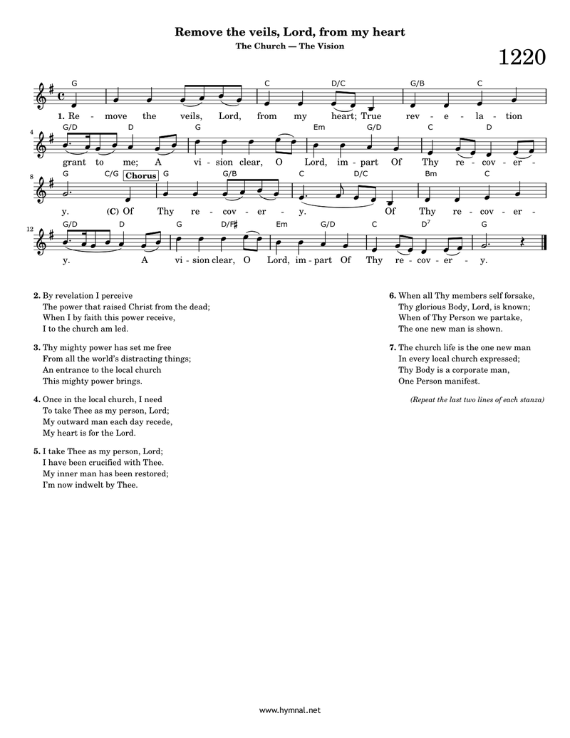 Remove the veils, Lord, from my heart (Hymn 1220) Piano Sheet Music Page 1 Free PDF