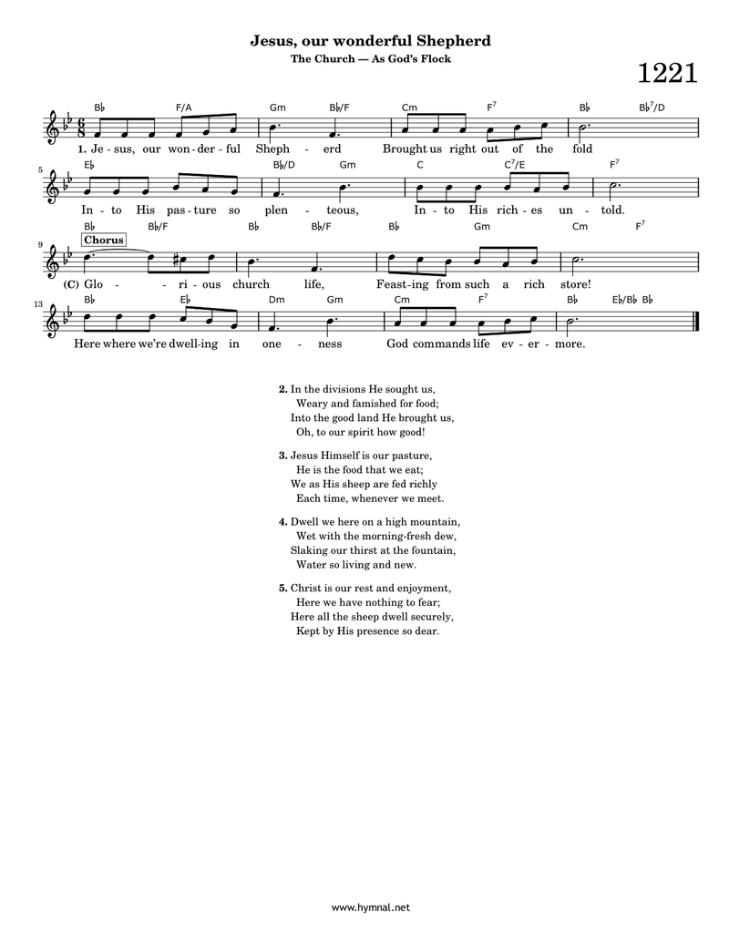 Jesus, our wonderful Shepherd (Hymn 1221) Piano Sheet Music Page 1 Free PDF