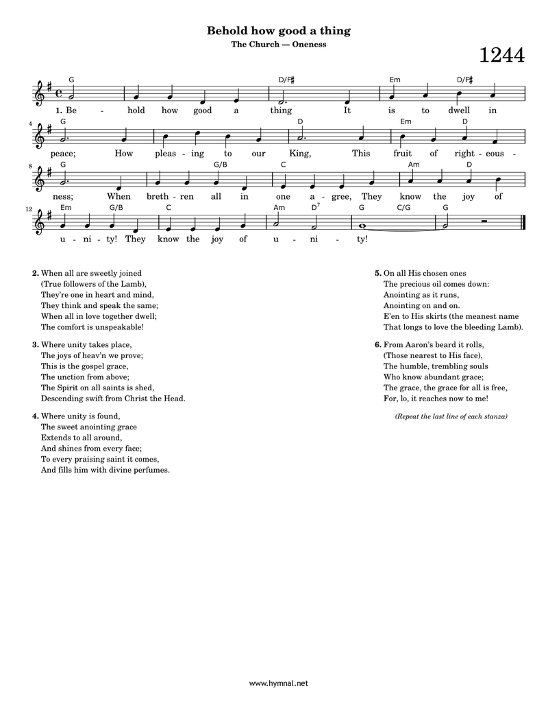 Behold how good a thing (Hymn 1244) Piano Sheet Music Score Page 1
