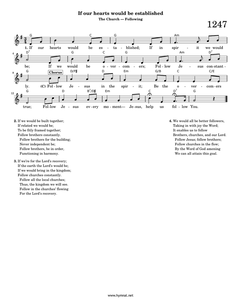If our hearts would be established (Hymn 1247) Piano Sheet Music Page 1 Free PDF