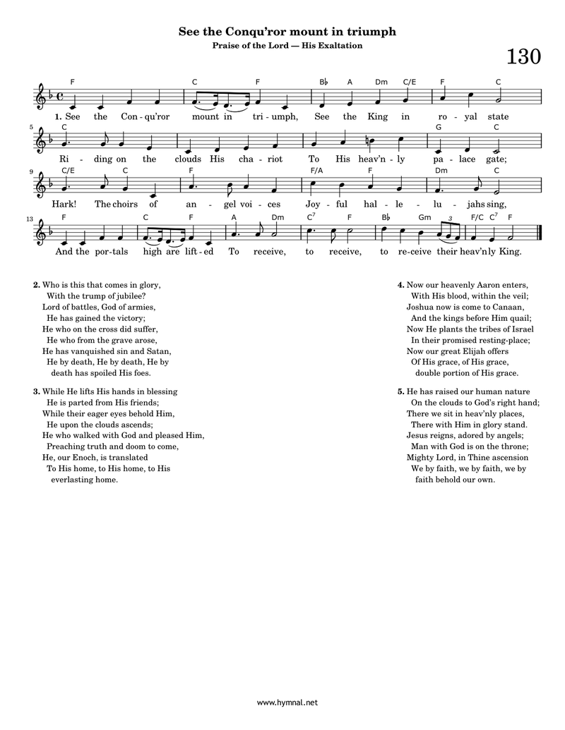 See the Conqu'ror mount in triumph (Hymn 130) Piano Sheet Music Page 1 Free PDF