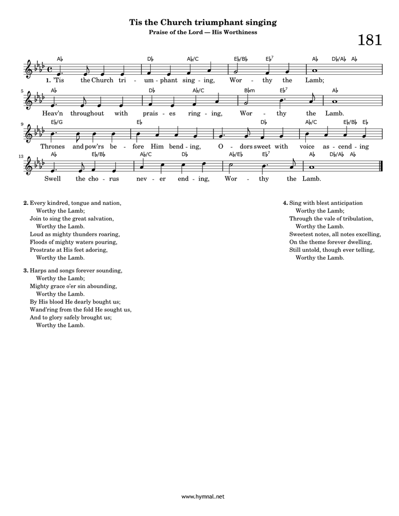 Tis the Church triumphant singing (Hymn 181) Piano Sheet Music Page 1 Free PDF