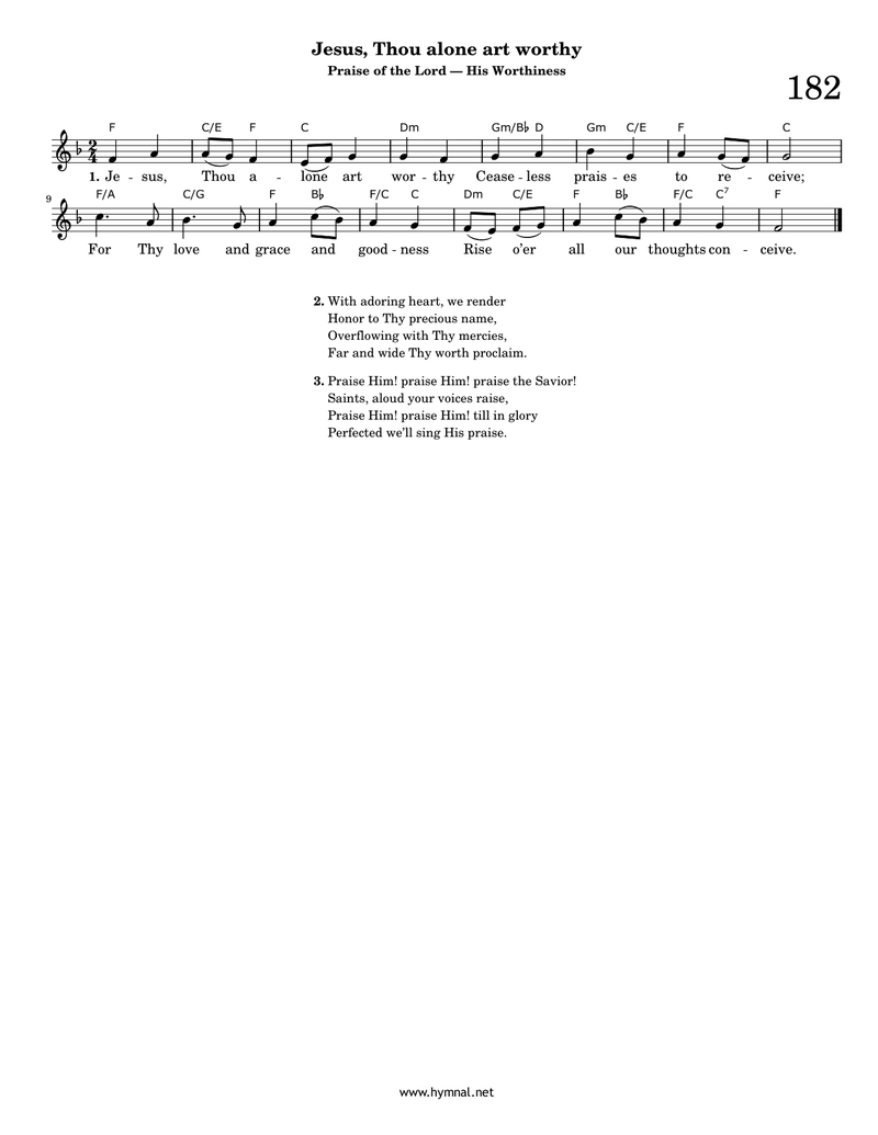 Jesus, Thou alone art worthy (Hymn 182) Piano Sheet Music Page 1 Free PDF