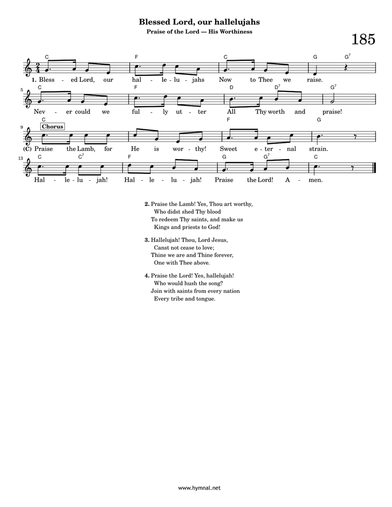 Blessed Lord, our hallelujahs (Hymn 185) Piano Sheet Music Page 1 Free PDF