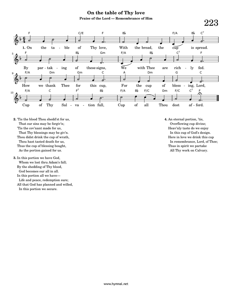 On the table of Thy love (Hymn 223) Piano Sheet Music Page 1 Free PDF