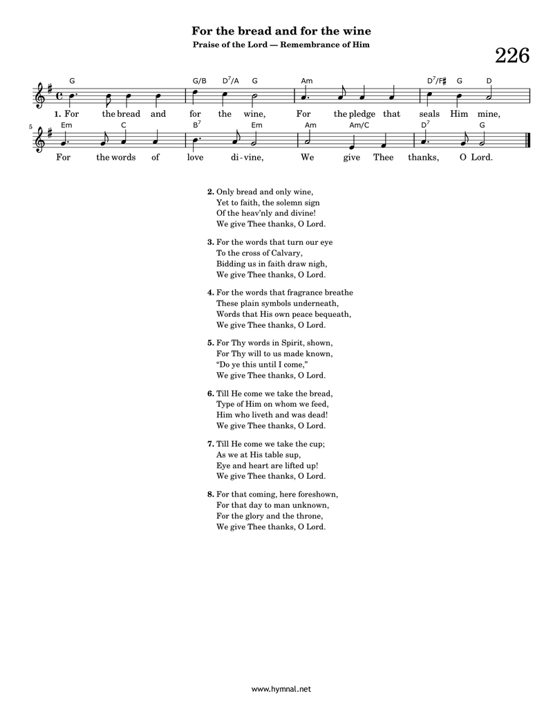 For the bread and for the wine (Hymn 226) Piano Sheet Music Page 1 Free PDF
