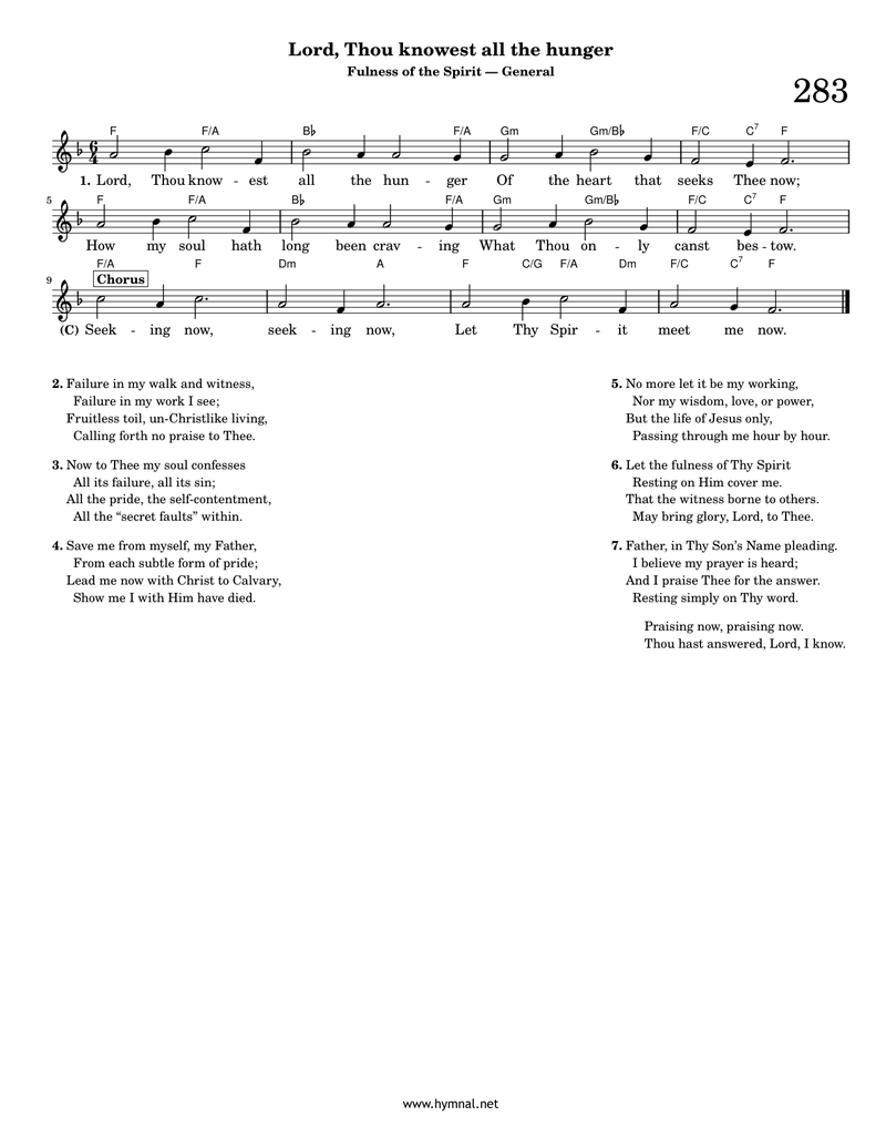 Lord, Thou knowest all the hunger (Hymn 283) Piano Sheet Music Page 1 Free PDF