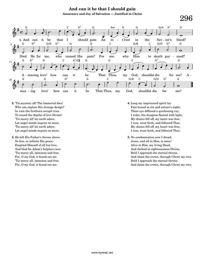 And can it be that I should gain (Hymn 296) Piano Sheet Music Page 1 Free PDF
