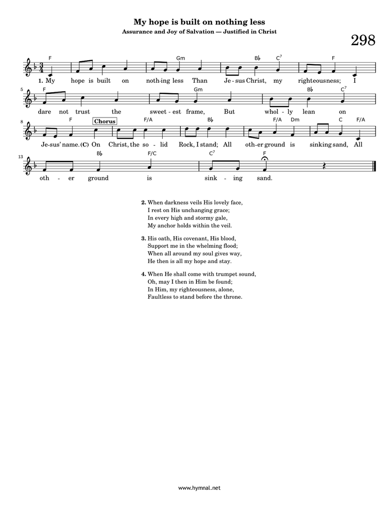 My hope is built on nothing less (Hymn 298) Piano Sheet Music Page 1 Free PDF