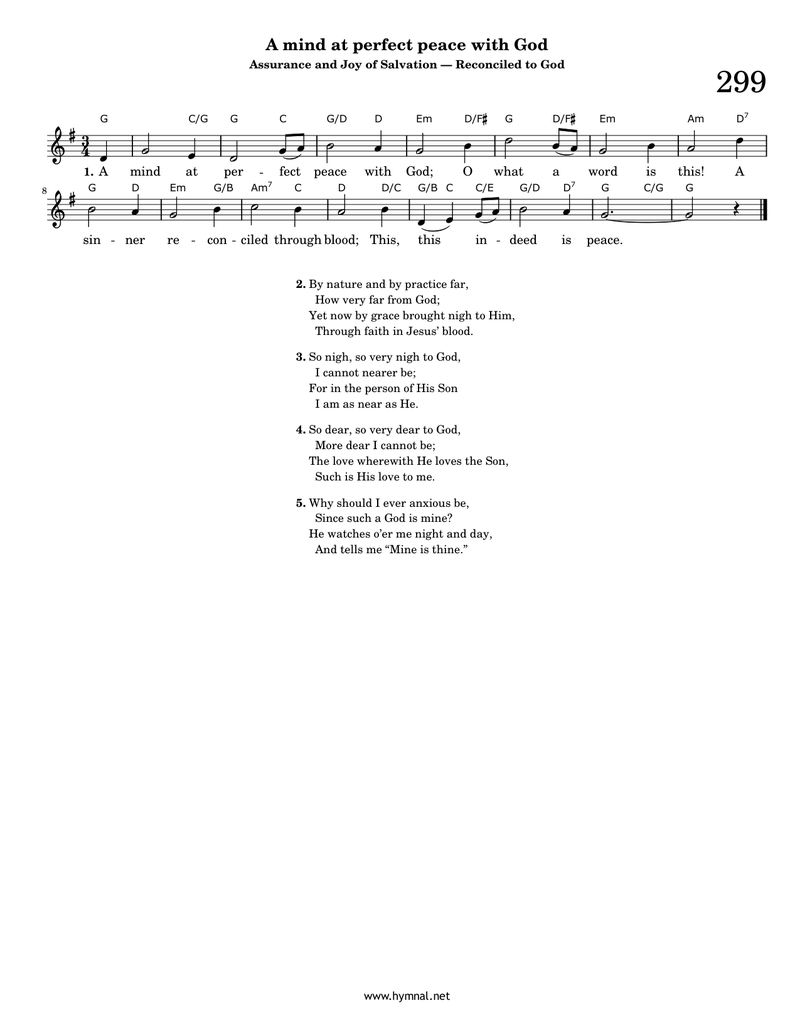 A mind at perfect peace with God (Hymn 299) Piano Sheet Music Page 1 Free PDF