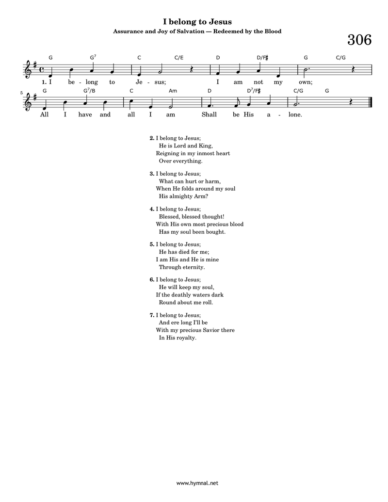 I belong to Jesus (Hymn 306) Piano Sheet Music Page 1 Free PDF