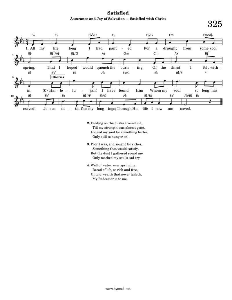 Satisfied (Hymn 325) Piano Sheet Music Score Page 1