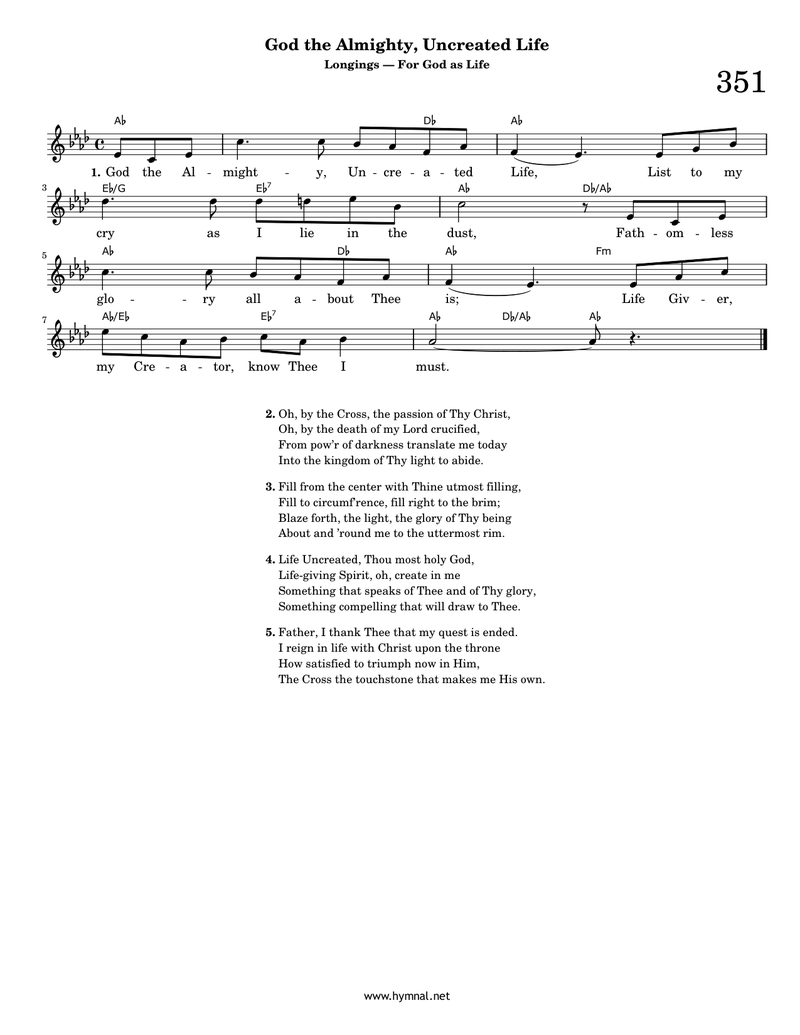 God the Almighty, Uncreated Life (Hymn 351) Piano Sheet Music Page 1 Free PDF