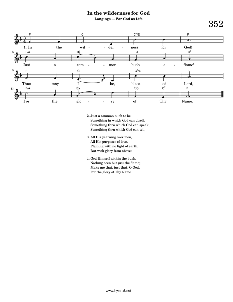 In the wilderness for God (Hymn 352) Piano Sheet Music Page 1 Free PDF