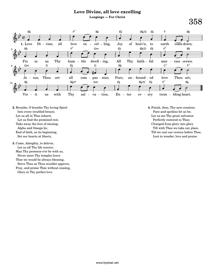 Love Divine, all love excelling (Hymn 358) Piano Sheet Music Page 1 Free PDF