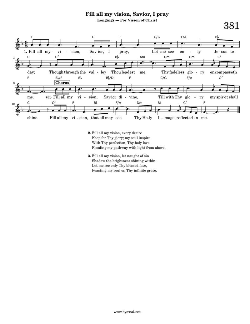 Fill all my vision, Savior, I pray (Hymn 381) Piano Sheet Music Page 1 Free PDF