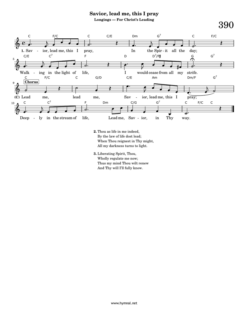 Savior, lead me, this I pray (Hymn 390) Piano Sheet Music Page 1 Free PDF