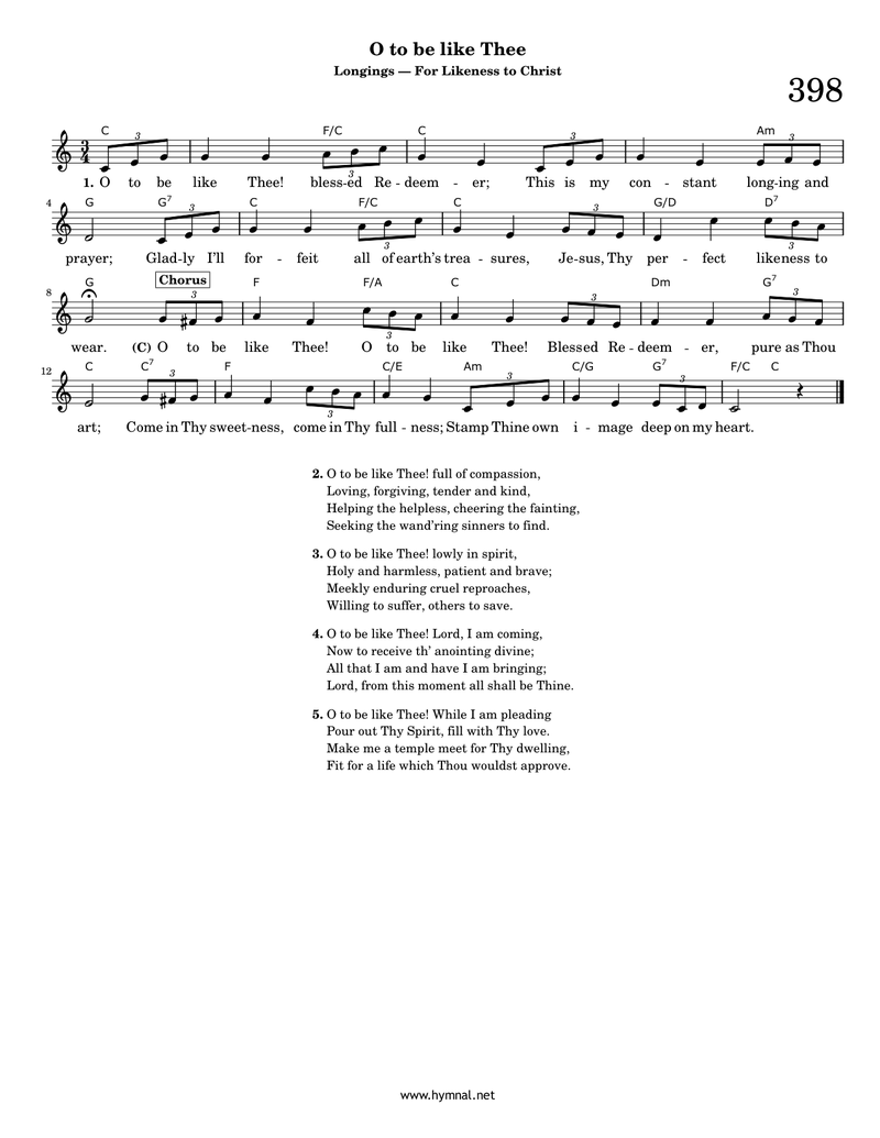 O to be like Thee (Hymn 398) Piano Sheet Music Page 1 Free PDF
