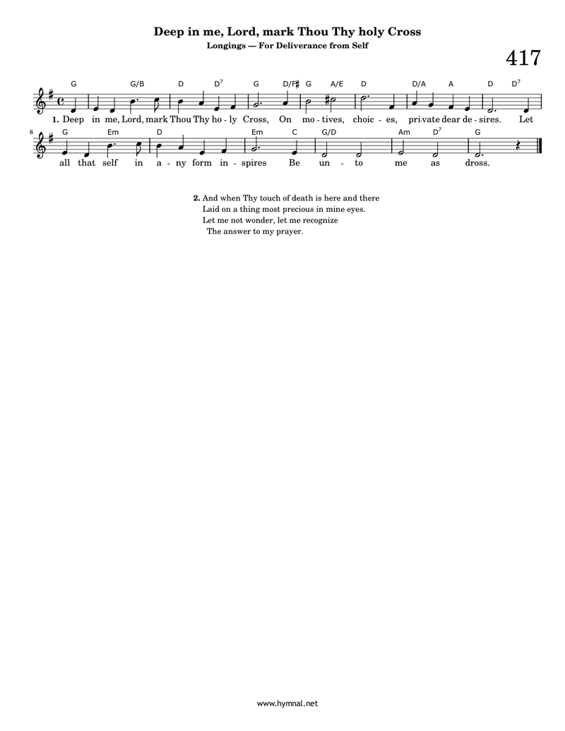 Deep in me, Lord, mark Thou Thy holy Cross (Hymn 417) Piano Sheet Music Score Page 1
