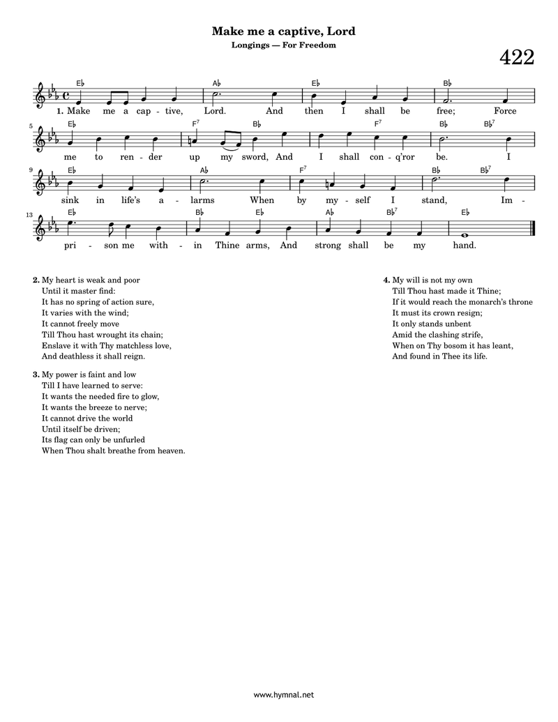 Make me a captive, Lord (Hymn 422) Piano Sheet Music Score Page 1