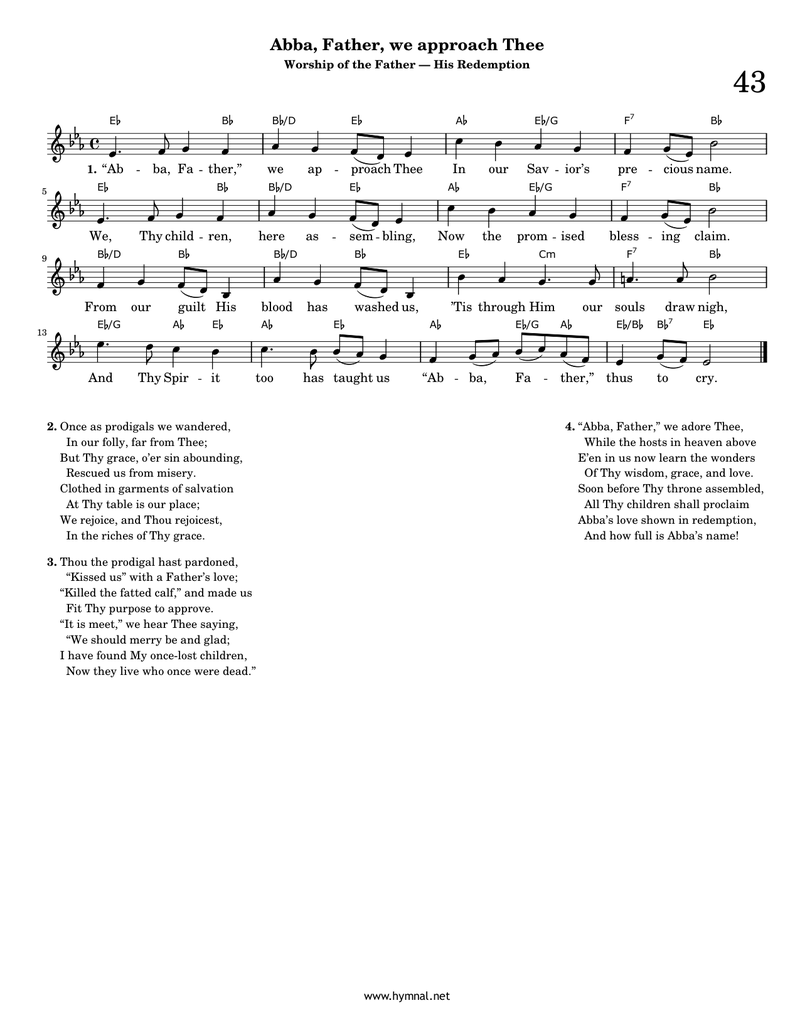 Abba, Father, we approach Thee (Hymn 43) Piano Sheet Music Page 1 Free PDF