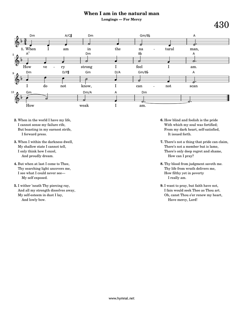 When I am in the natural man (Hymn 430) Piano Sheet Music Page 1 Free PDF