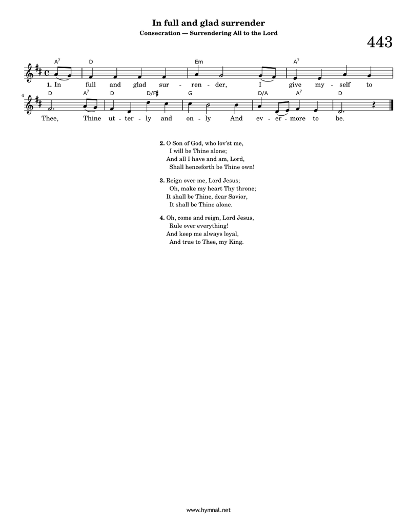 In full and glad surrender (Hymn 443) Piano Sheet Music Page 1 Free PDF