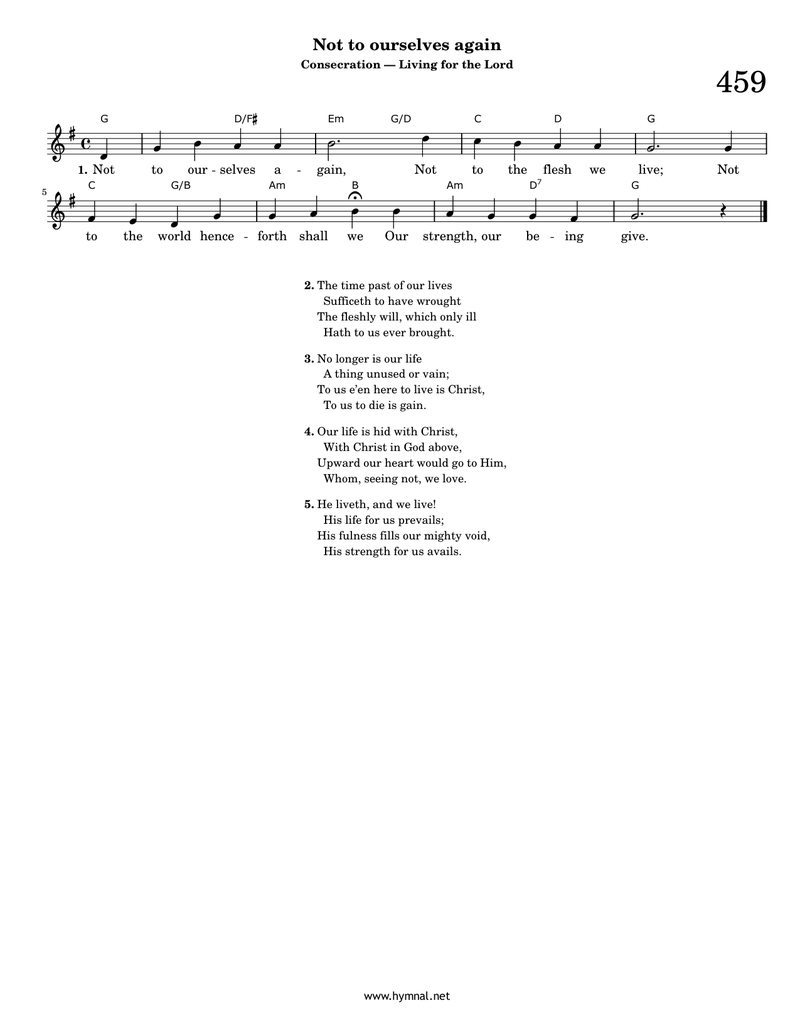 Not to ourselves again (Hymn 459) Piano Sheet Music Score Page 1