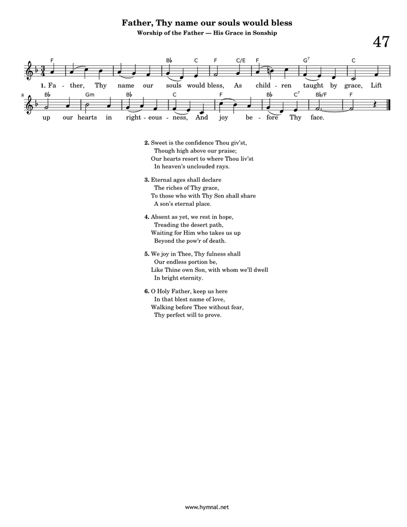Father, Thy name our souls would bless (Hymn 47) Piano Sheet Music Page 1 Free PDF