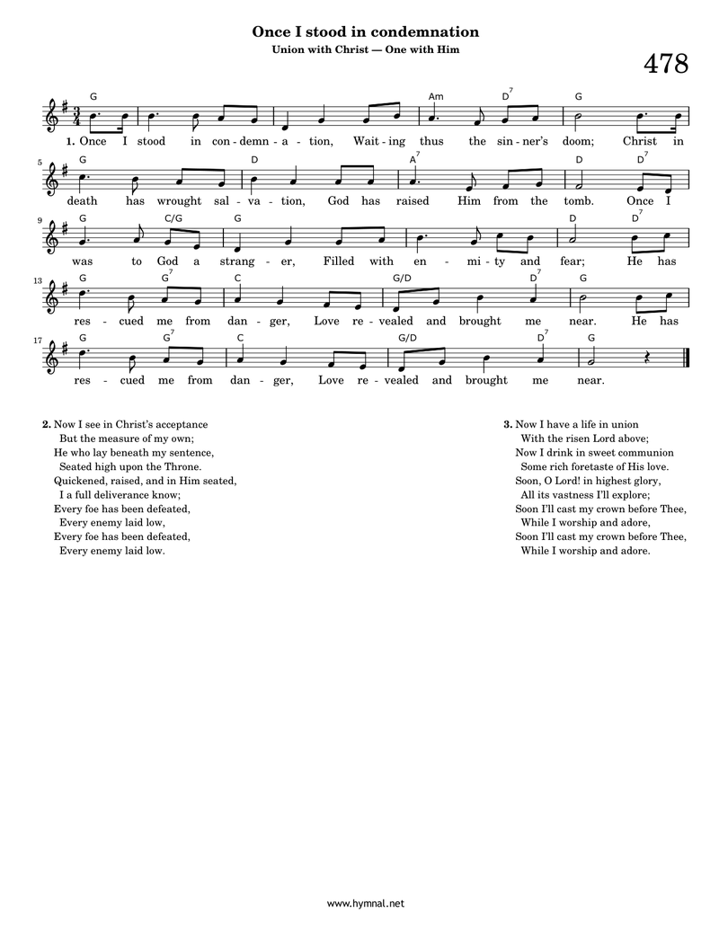 Once I stood in condemnation (Hymn 478) Piano Sheet Music Page 1 Free PDF