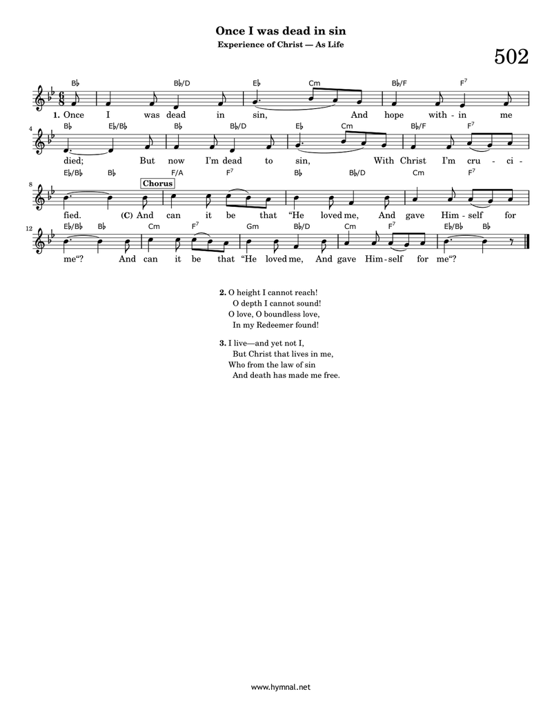 Once I was dead in sin (Hymn 502) Piano Sheet Music Page 1 Free PDF