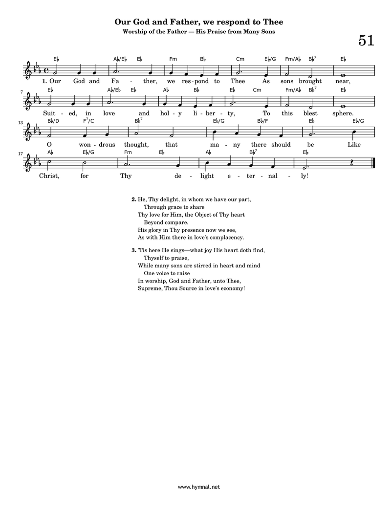 Our God and Father, we respond to Thee (Hymn 51) Piano Sheet Music Page 1 Free PDF