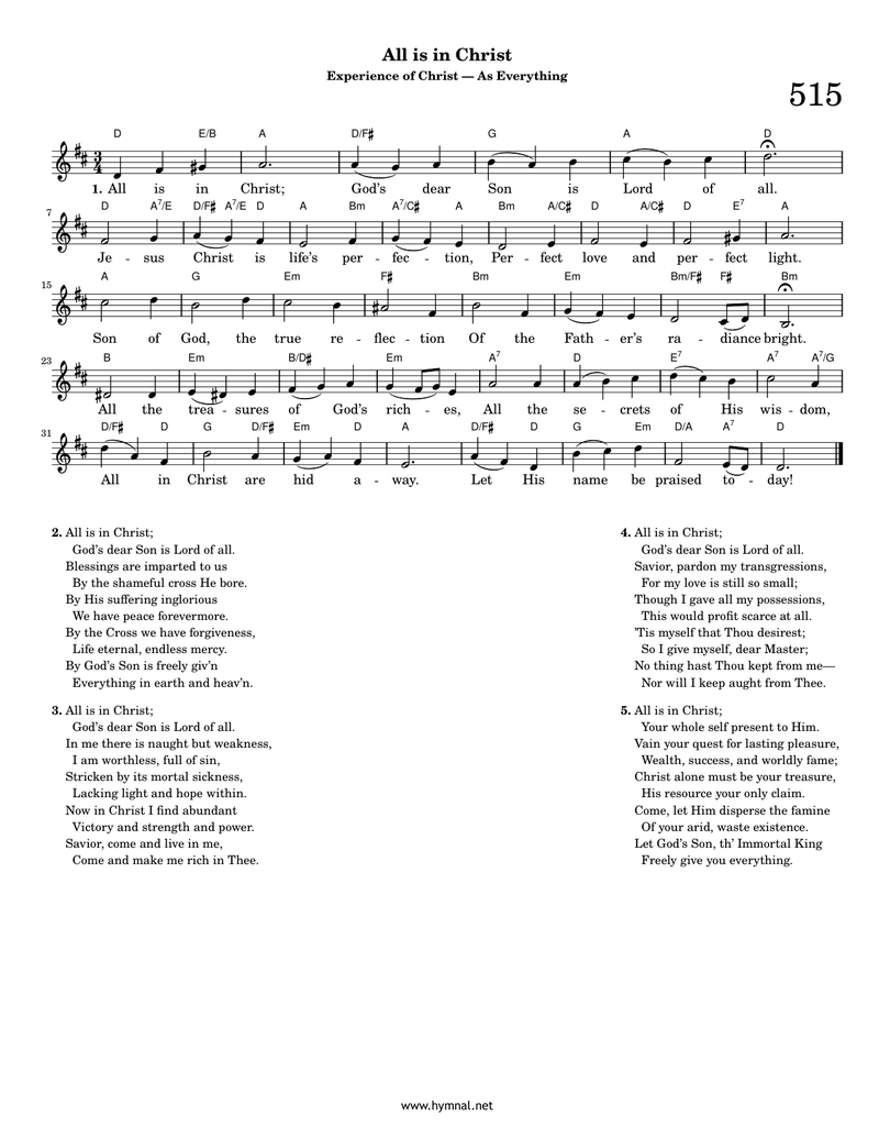 All is in Christ (Hymn 515) Piano Sheet Music Score Page 1