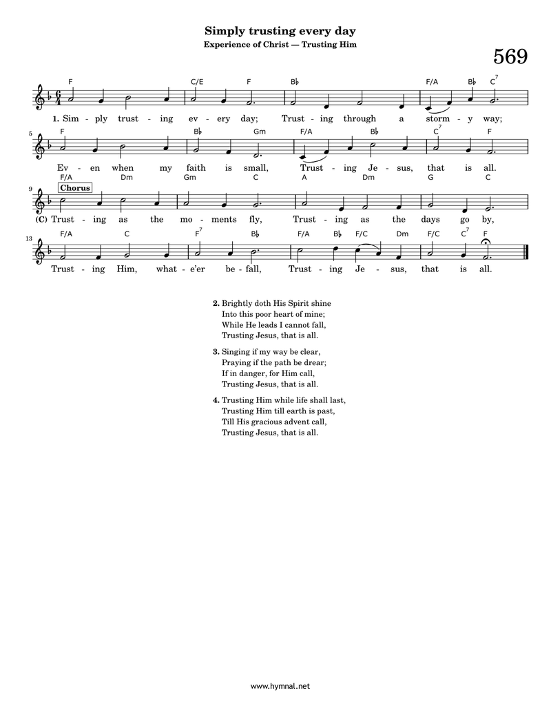 Simply trusting every day (Hymn 569) Piano Sheet Music Page 1 Free PDF