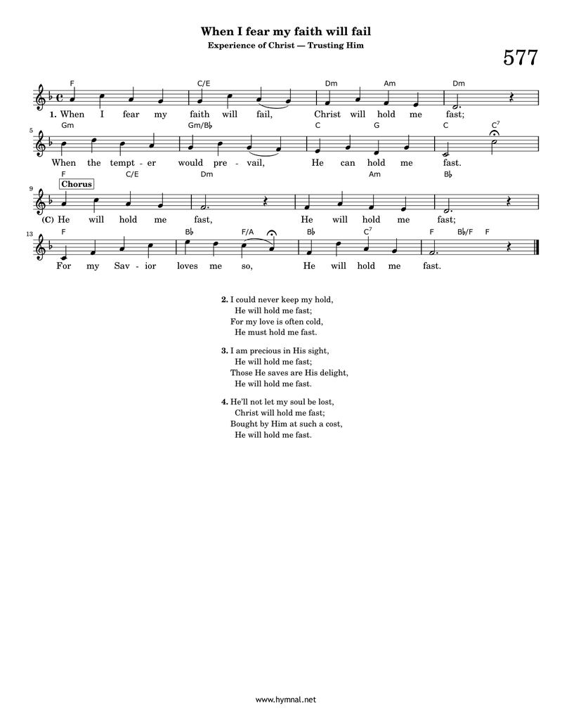When I fear my faith will fail (Hymn 577) Piano Sheet Music Page 1 Free PDF