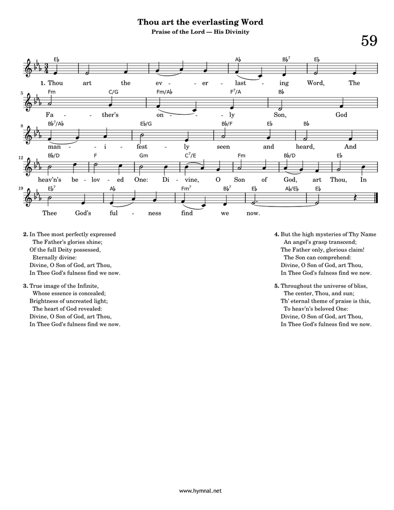 Thou art the everlasting Word (Hymn 59) Piano Sheet Music Page 1 Free PDF