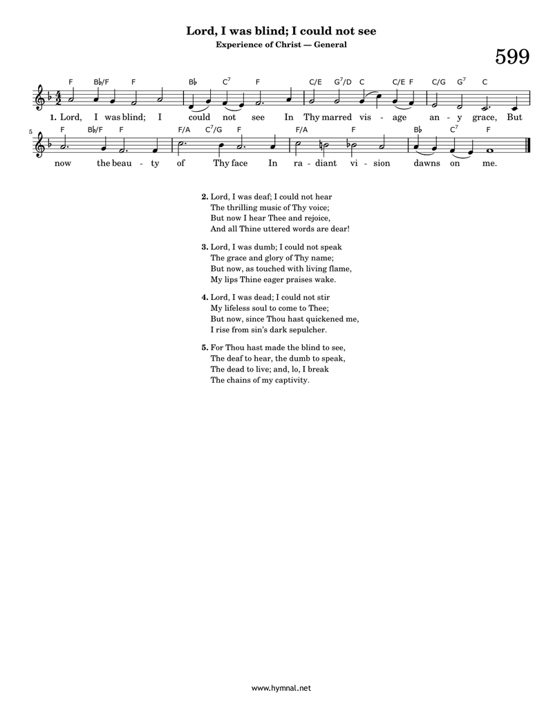 Lord, I was blind; I could not see (Hymn 599) Piano Sheet Music Page 1 Free PDF