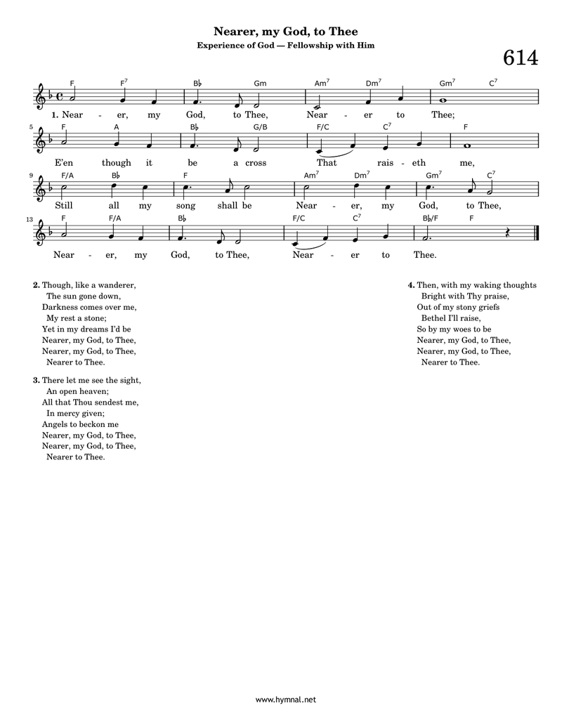 Nearer, my God, to Thee (Hymn 614) Piano Sheet Music Page 1 Free PDF