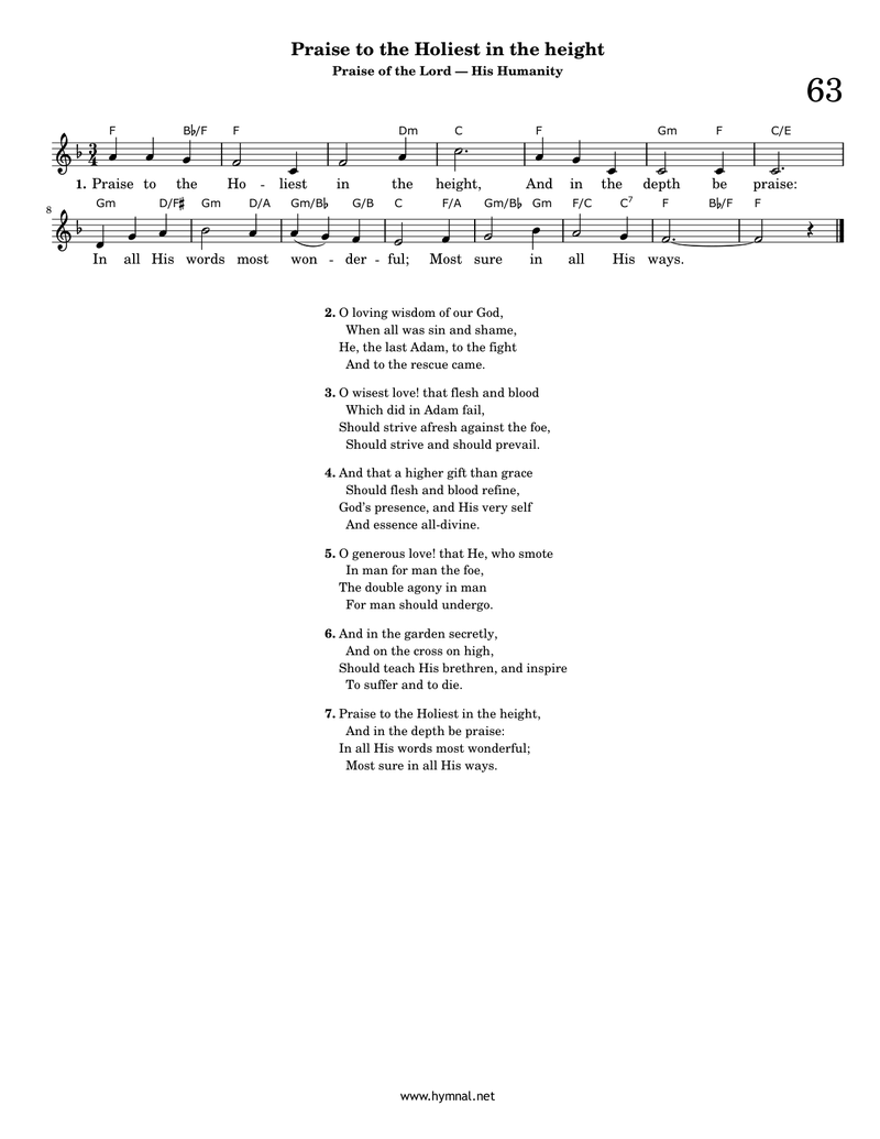 Praise to the Holiest in the height (Hymn 63) Piano Sheet Music Page 1 Free PDF