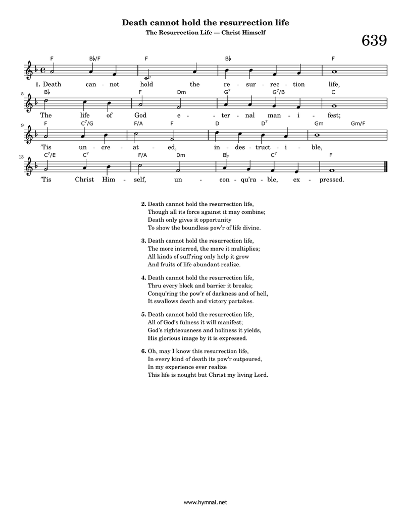 Death cannot hold the resurrection life (Hymn 639) Piano Sheet Music Page 1 Free PDF