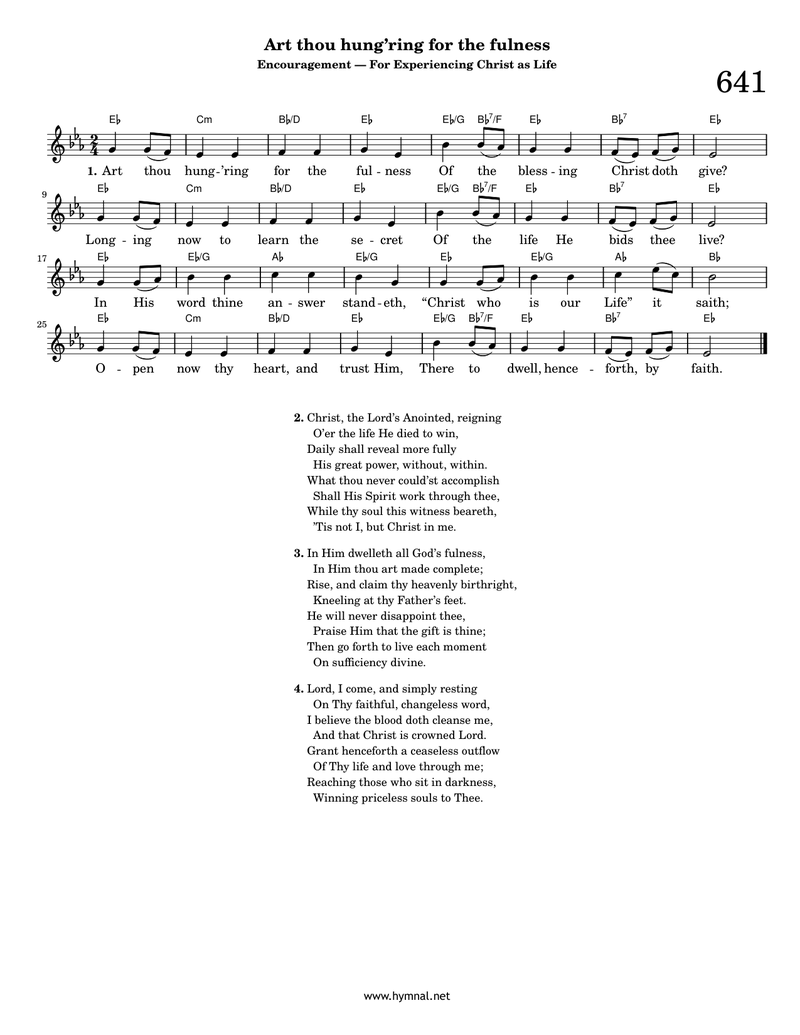 Art thou hung'ring for the fulness (Hymn 641) Piano Sheet Music Page 1 Free PDF