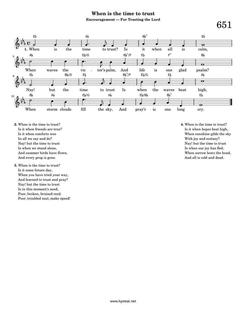 When is the time to trust (Hymn 651) Piano Sheet Music Page 1 Free PDF