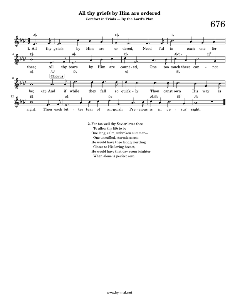 All thy griefs by Him are ordered (Hymn 676) Piano Sheet Music Score Page 1