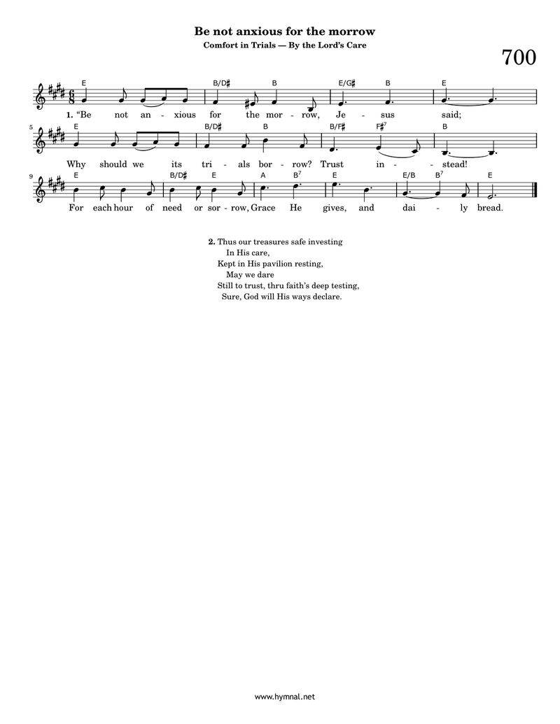 Be not anxious for the morrow (Hymn 700) Piano Sheet Music Page 1 Free PDF