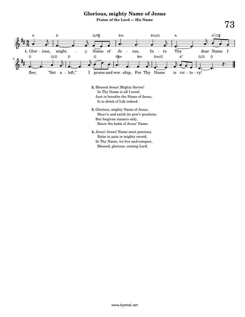 Glorious, mighty Name of Jesus (Hymn 73) Piano Sheet Music Page 1 Free PDF