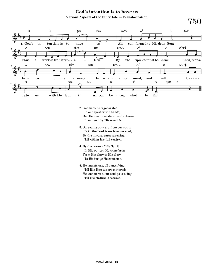 God's intention is to have us (Hymn 750) Piano Sheet Music Page 1 Free PDF