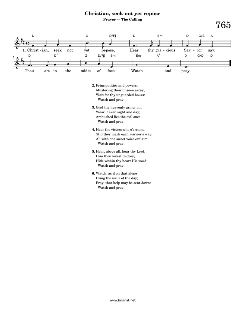 Christian, seek not yet repose (Hymn 765) Piano Sheet Music Page 1 Free PDF